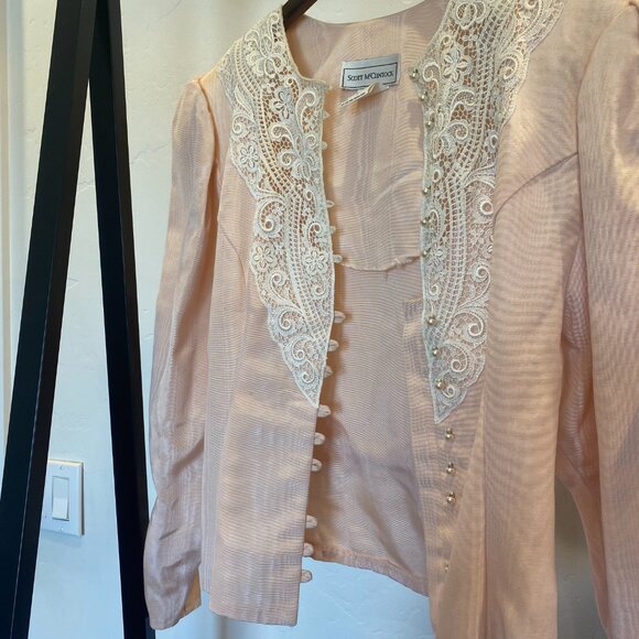 Vintage 80s Scott McClintock Embroidered Blouse with Lace & Buttons - Picture 2 of 7